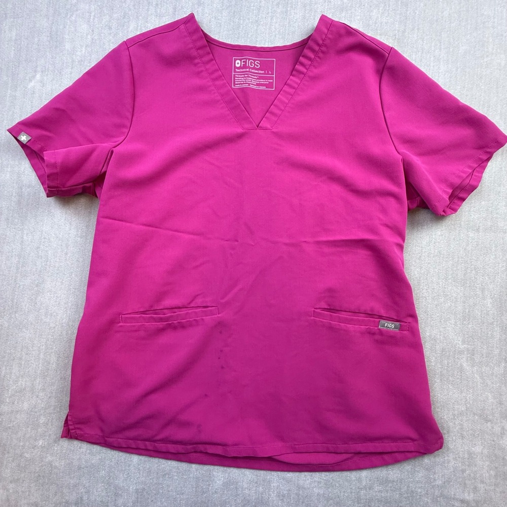 FIGS Casma Scrub Top Magenta Pink V-Neck Technical Collection Large L